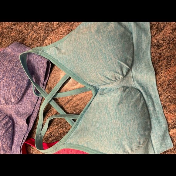 Bundle of 3 Akamc Womens Sports Bras Blue Periwinkle and Pink Medium - Picture 7 of 8